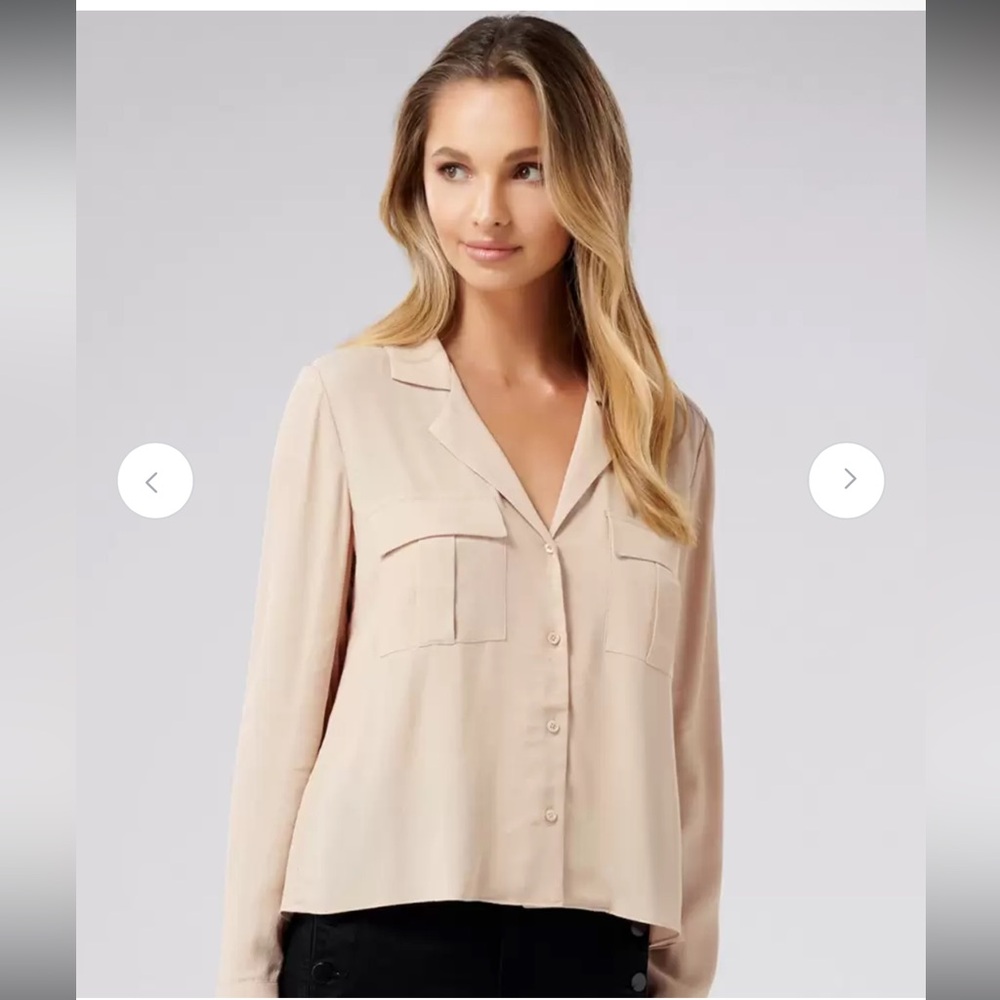 Ever New Light Pink Blush Rose Button-Down Blouse with Pockets, size 6 medium